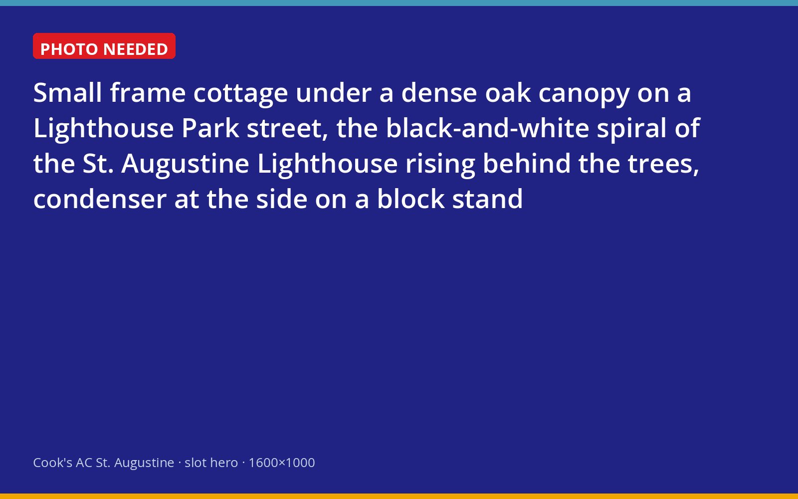 Cottage under oaks in Lighthouse Park with the St. Augustine Lighthouse behind it