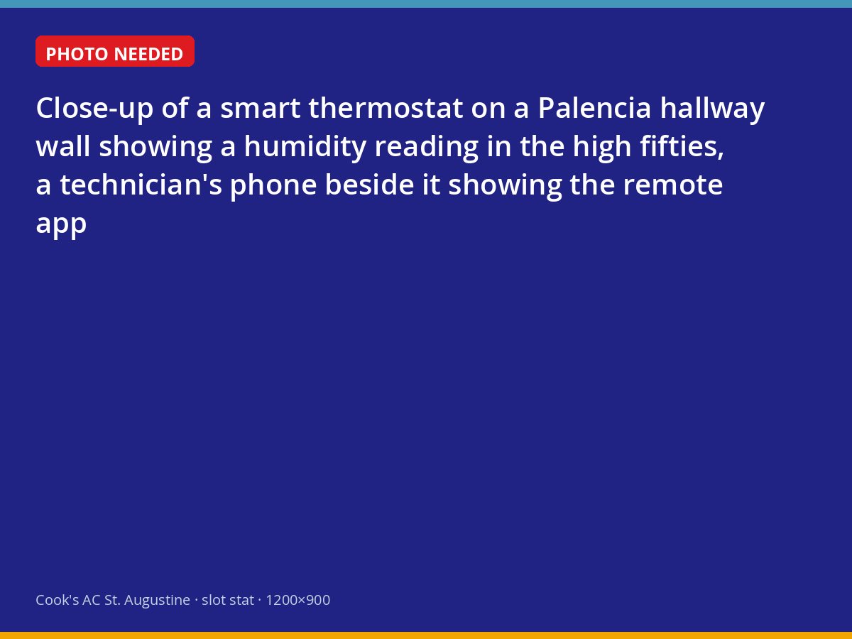Smart thermostat showing indoor humidity in a Palencia home with the remote app beside it