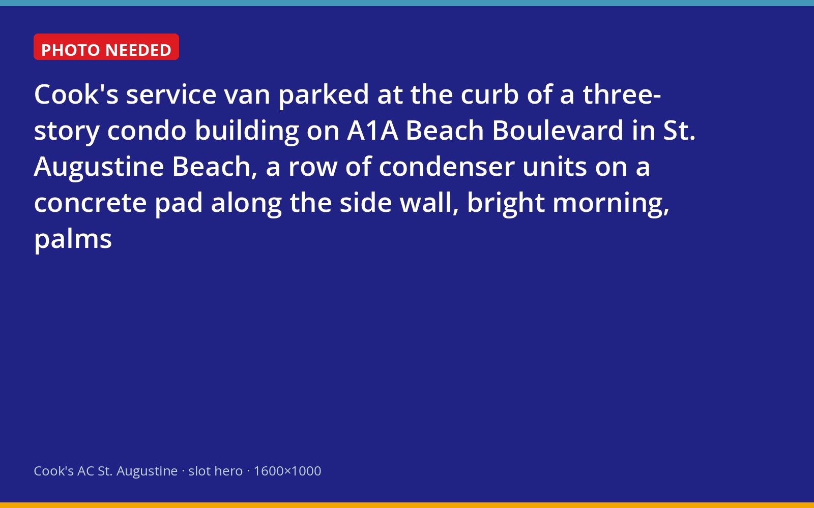 Cook's service van beside a row of condo air conditioning units in St. Augustine Beach