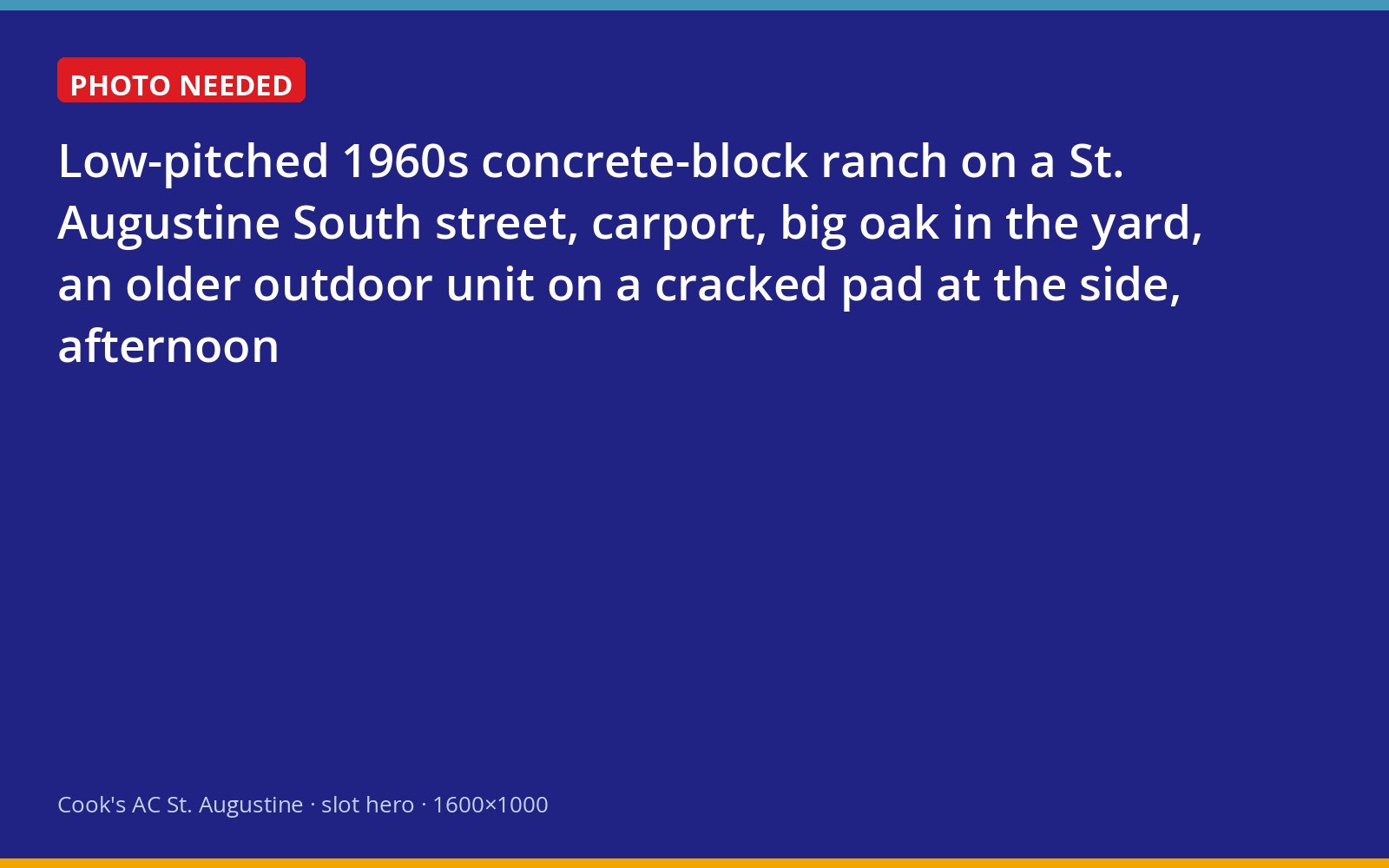Mid-century concrete-block ranch house with an older outdoor AC unit in St. Augustine South