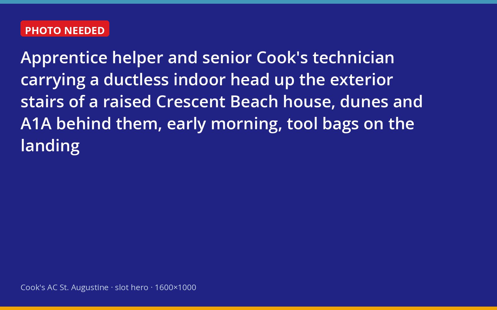 Cook's install crew carrying mini-split equipment into an elevated Crescent Beach home near St. Augustine