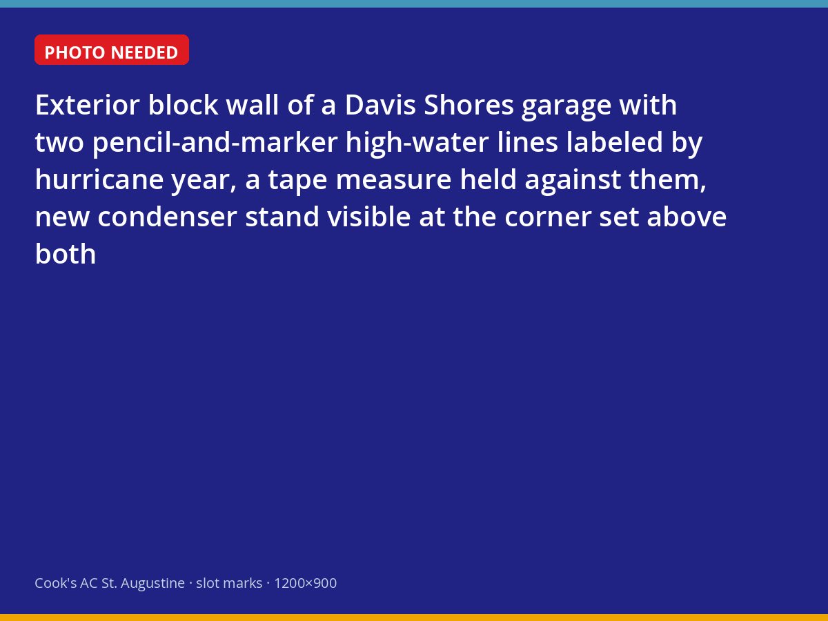 Hurricane high-water marks on a Davis Shores garage wall used to set a condenser stand height