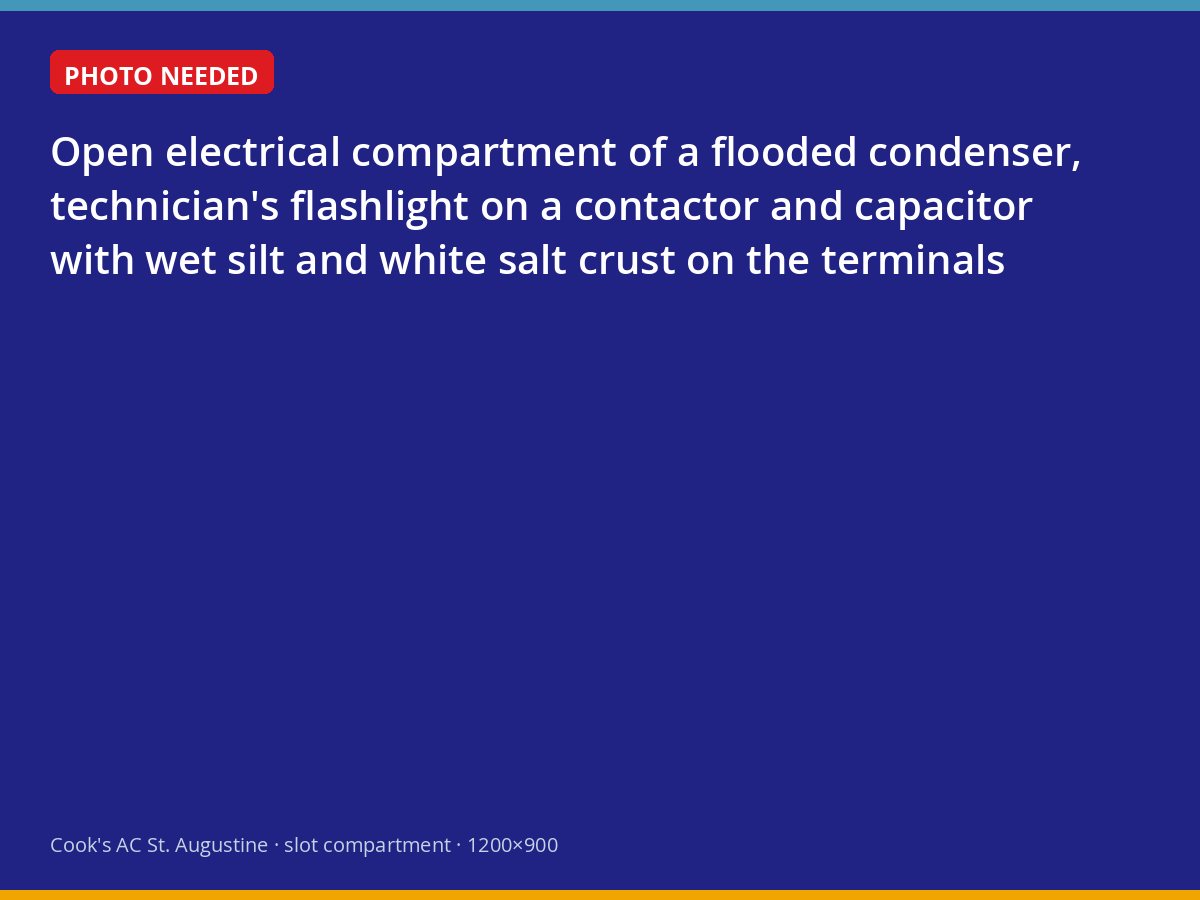 Salt and silt on the electrical components inside a flooded air conditioner