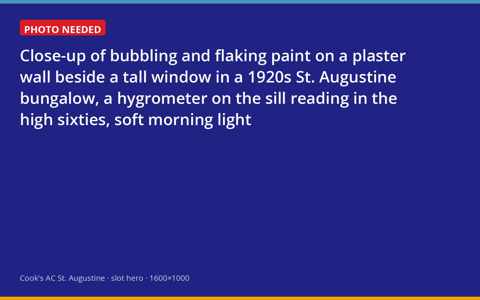 Bubbling paint on a plaster wall with a hygrometer reading high humidity in a historic St. Augustine home