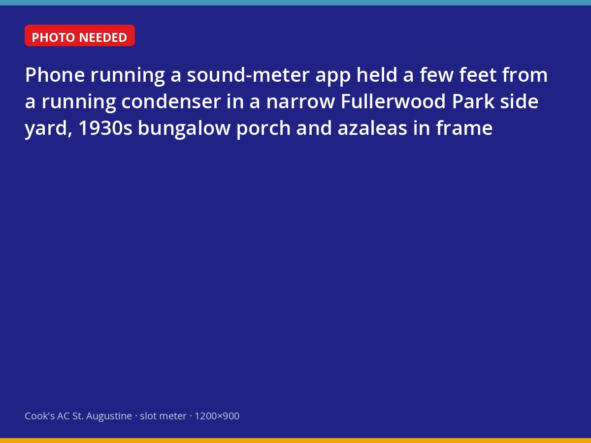 Sound meter app reading beside a running outdoor unit in a Fullerwood Park side yard