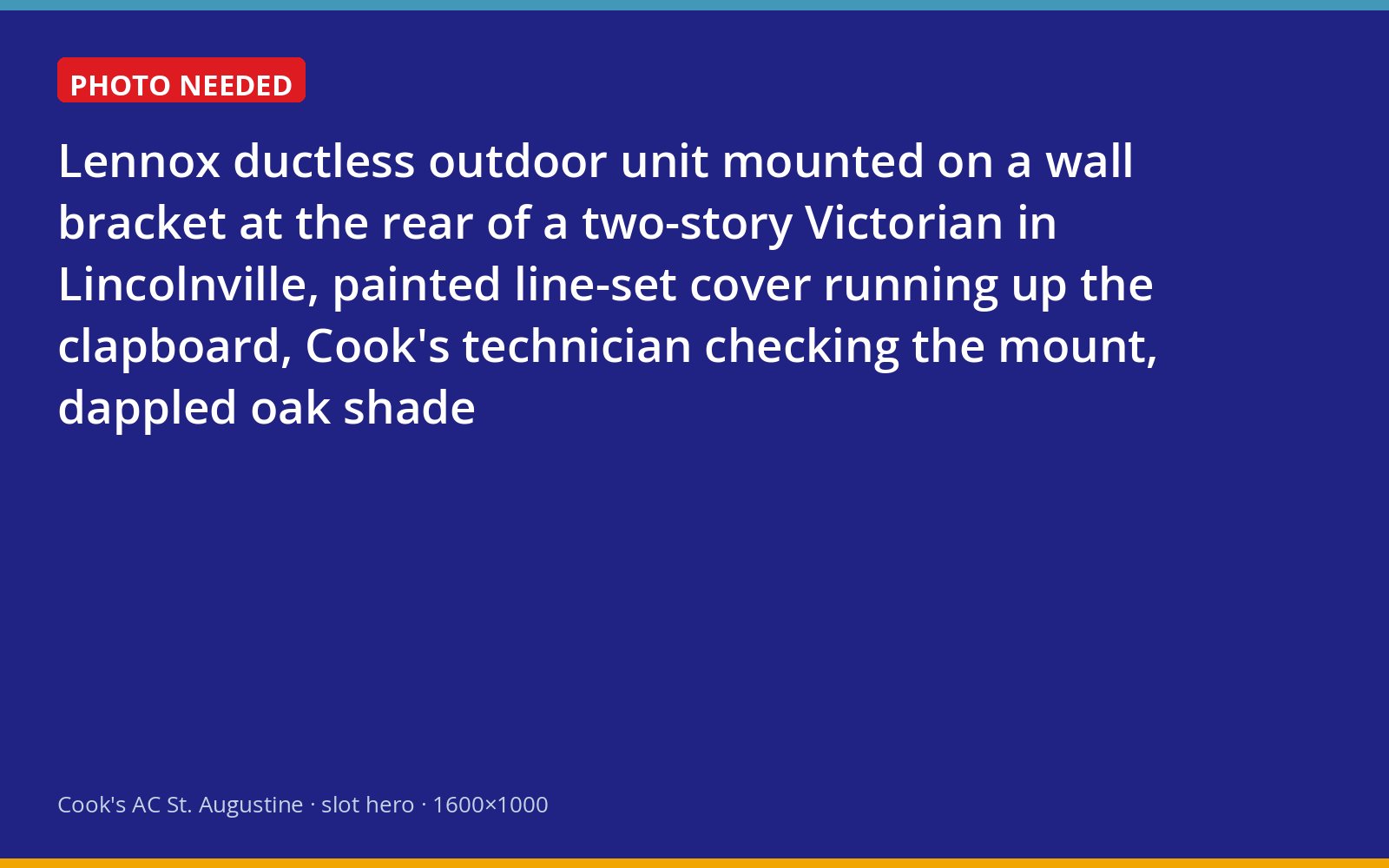 Lennox ductless outdoor unit wall-mounted behind a historic Lincolnville home in St. Augustine, installed by Cook's