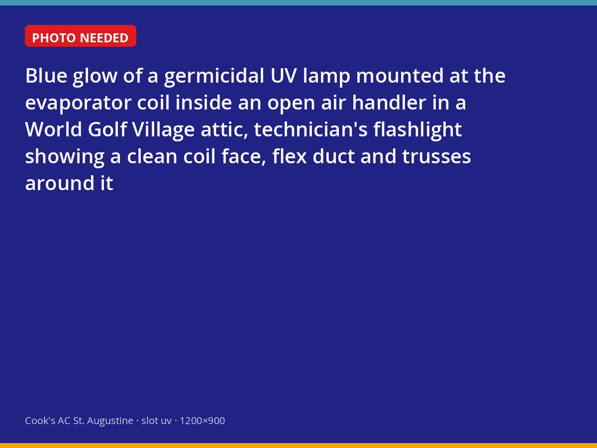 Germicidal UV lamp installed at the coil of an attic air handler in a World Golf Village home