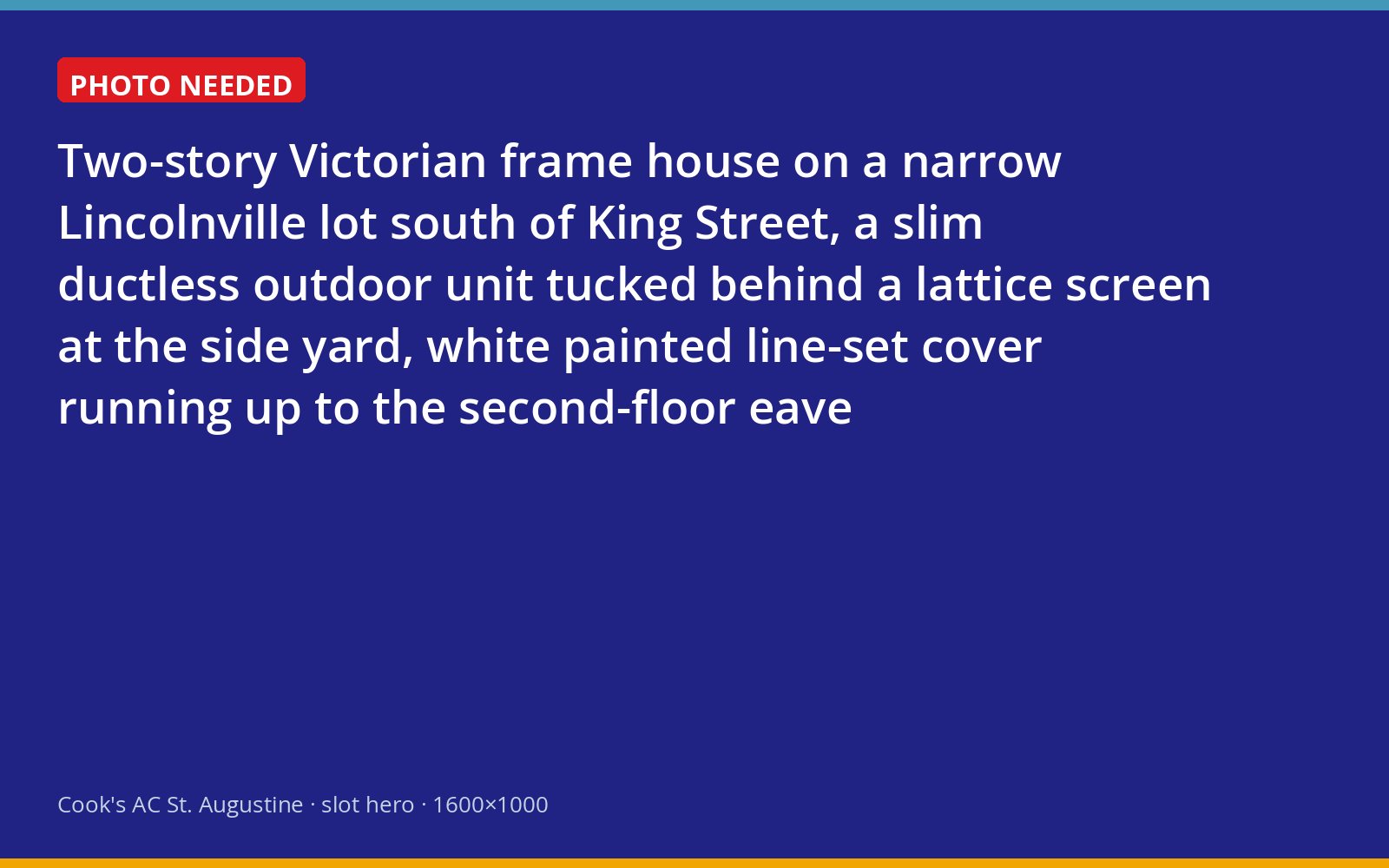 Ductless mini-split outdoor unit screened behind lattice beside a Victorian frame home in Lincolnville, St. Augustine