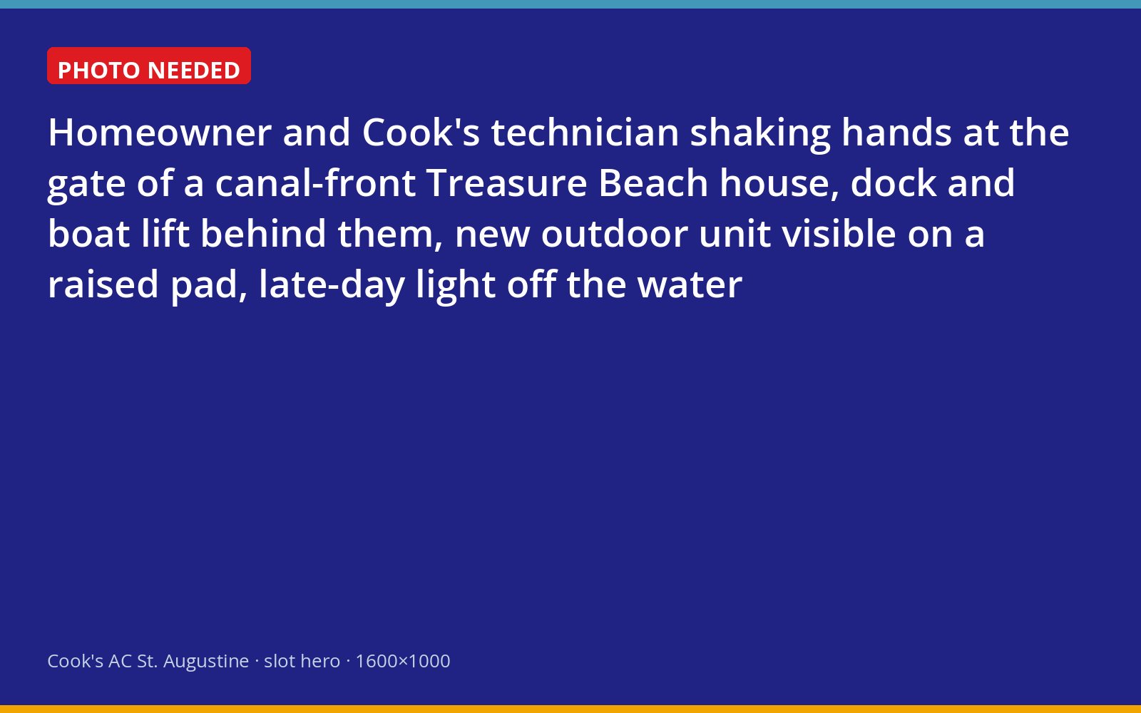 St. Augustine homeowner thanking a Cook's technician beside a newly installed unit at a Treasure Beach canal home