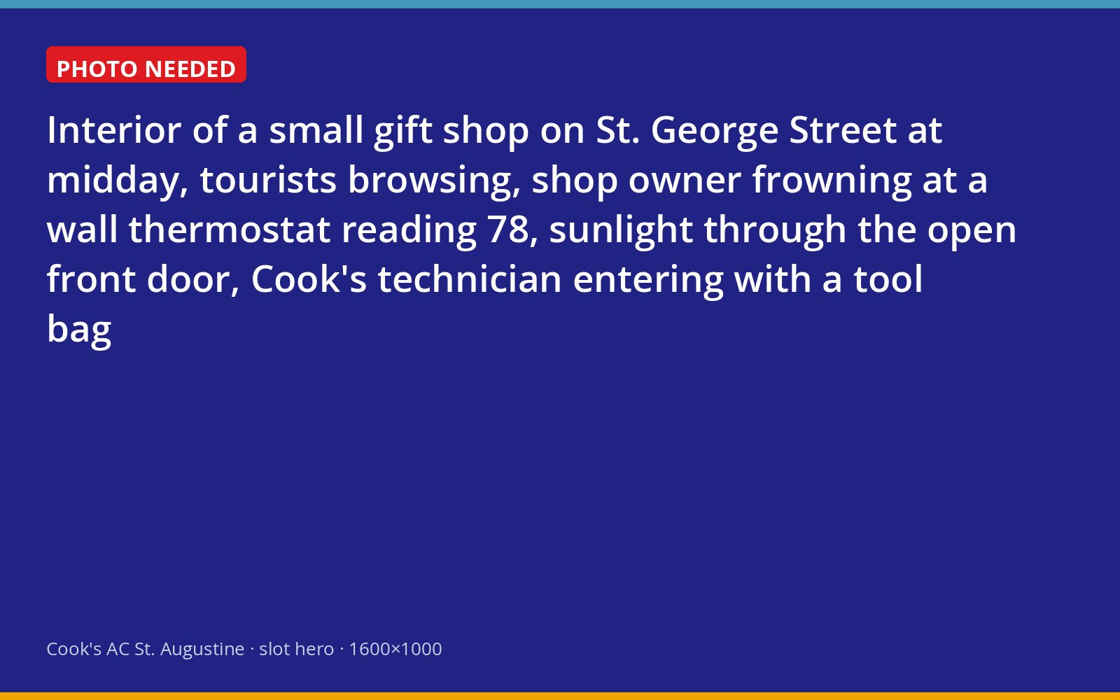 Cook's technician arriving at a busy St. George Street shop with a failing air conditioner
