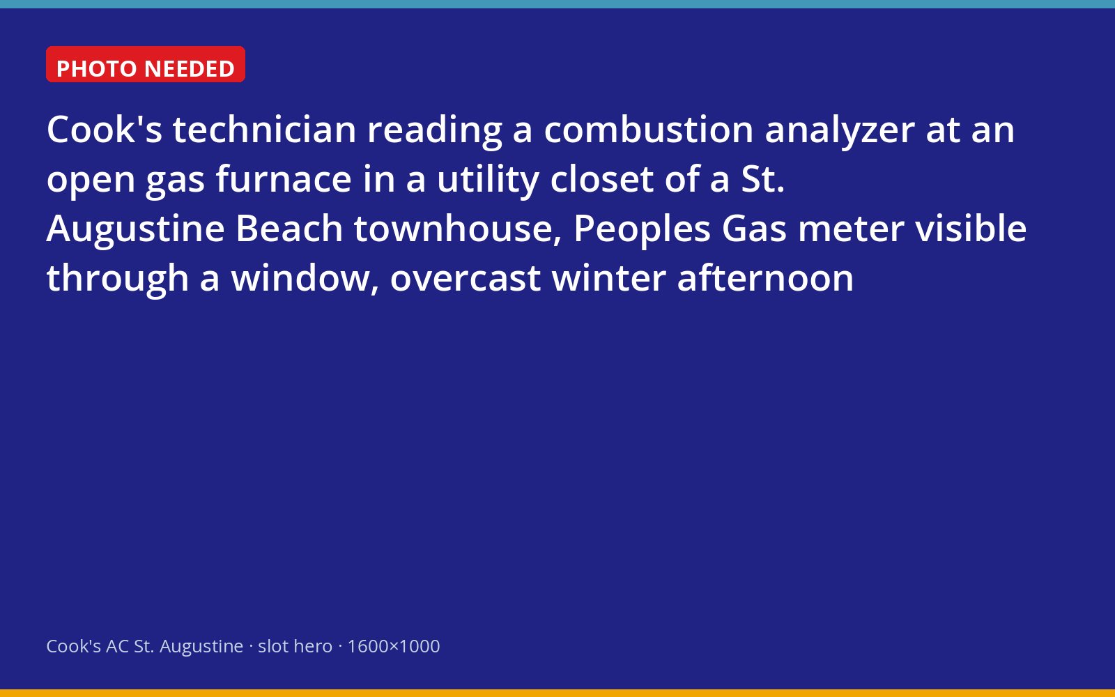 Cook's technician testing a gas furnace with a combustion analyzer in a St. Augustine Beach townhouse