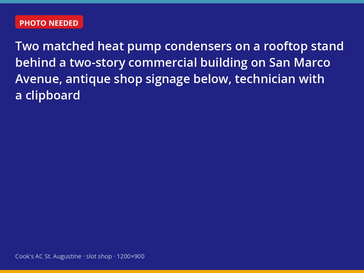 Rooftop heat pump units serving an antique shop on San Marco Avenue in St. Augustine