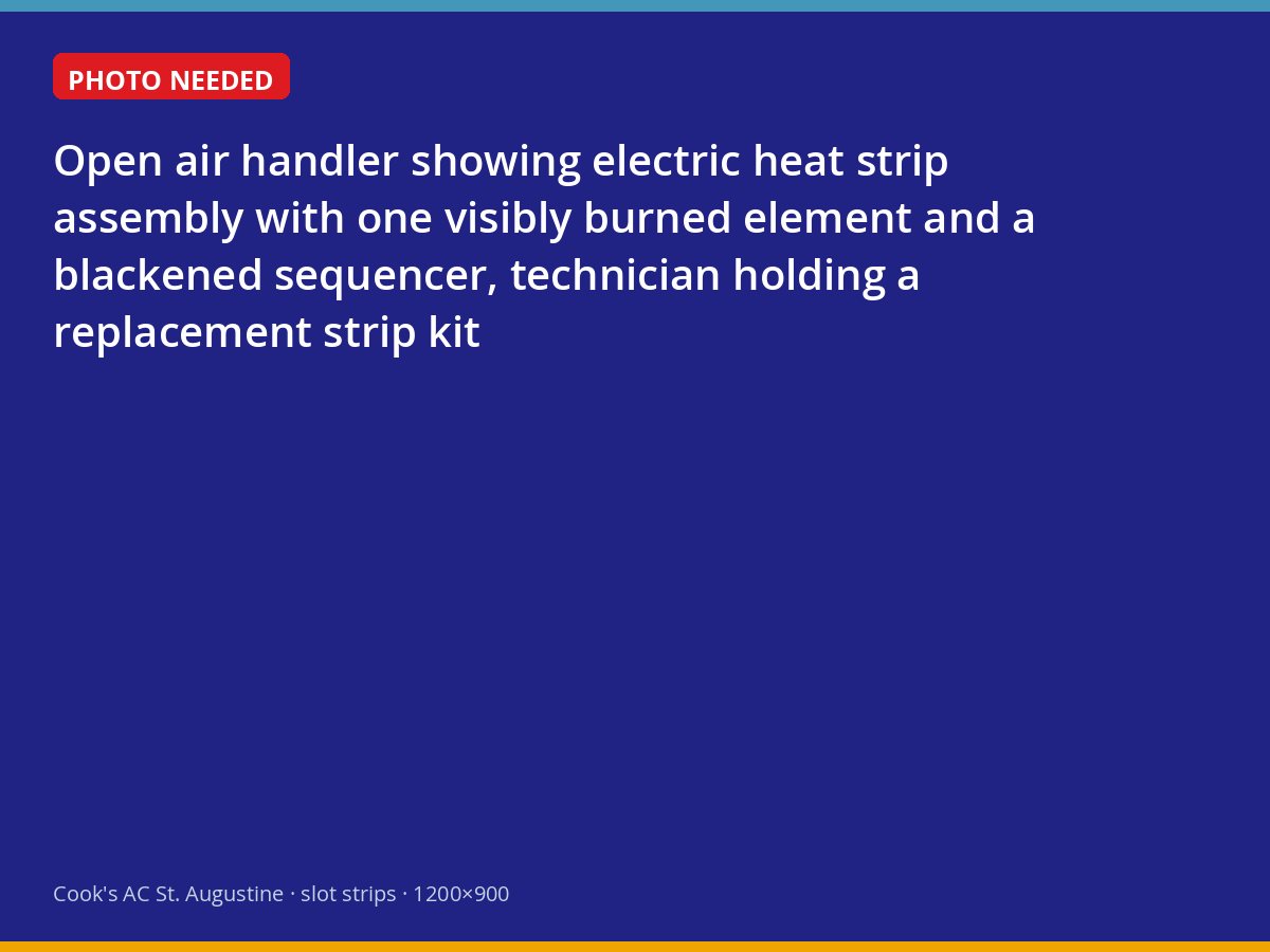 Burned electric heat strip and sequencer inside a St. Augustine air handler
