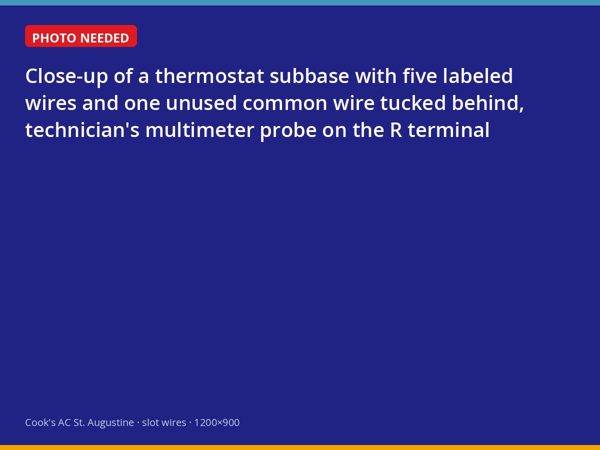 Thermostat wiring with a multimeter probe testing the R terminal